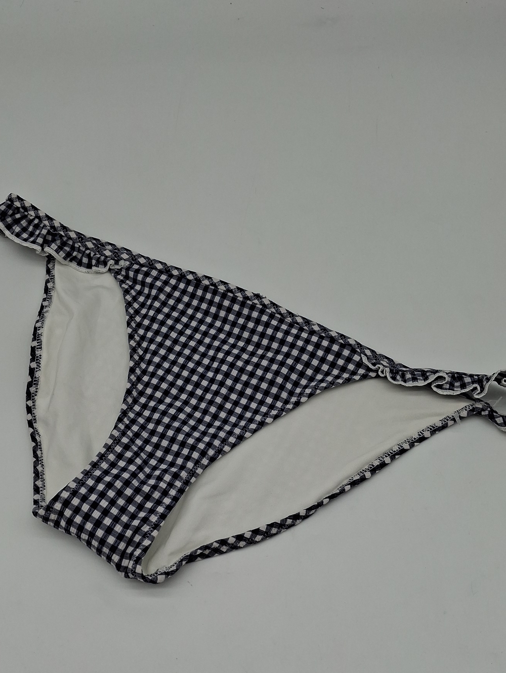 Aerie Gingham Print Ruffle Side Bikini Bottom Navy White XL